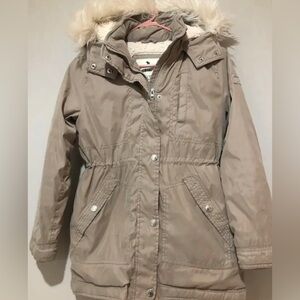 Abercrombie Kids Beige Hooded Coat with Faux Fur 11/12